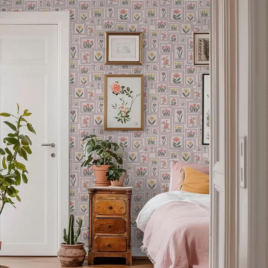 fototapeter Blomsterillustrasjoner i ramme i lilla nyanser a01173v2