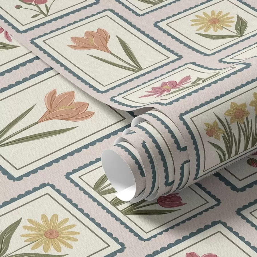 fototapeter Blomsterillustrasjoner i ramme med kant a01174