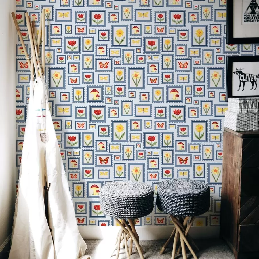 fototapeter Innrammede illustrasjoner på blå bakgrunn a01176