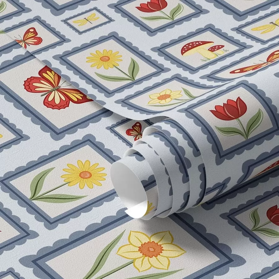 fototapeter Innrammede illustrasjoner på blå bakgrunn a01176