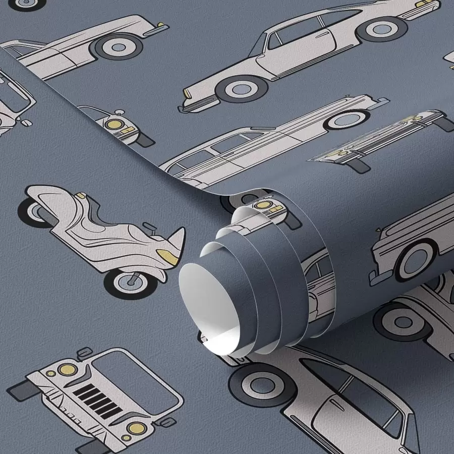 fototapeter Retrobiler og scootere på blå bakgrunn a01178