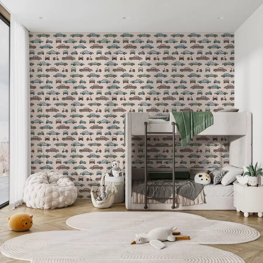 fototapeter Retrobiler og scootere på beige bakgrunn a01178v1