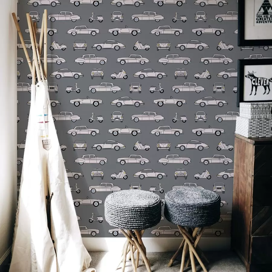 fototapeter Retrobiler og scootere på mørk bakgrunn a01178v3