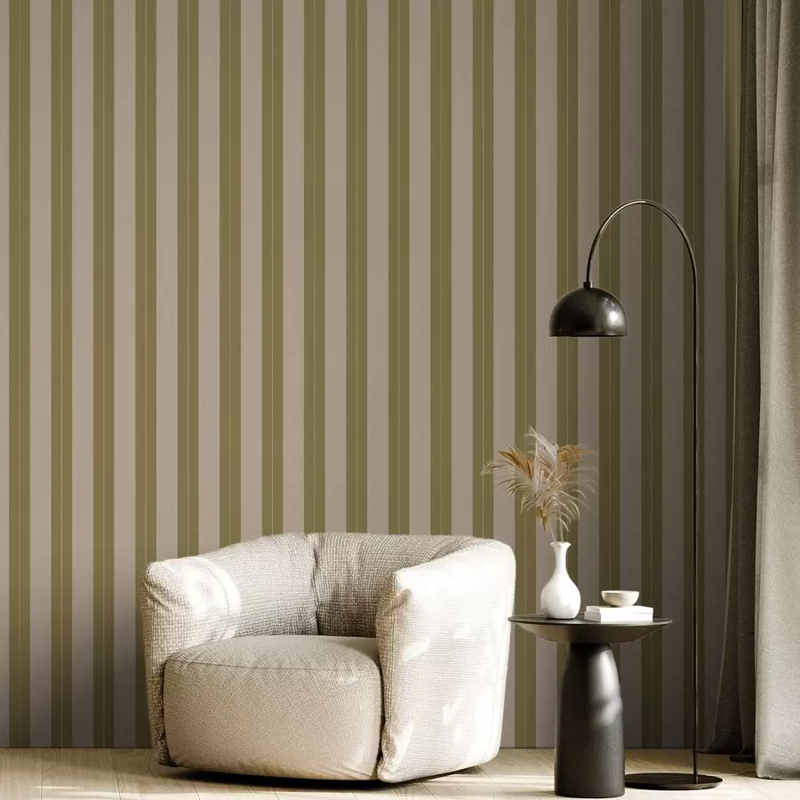 fototapeter Vertikale striper i olivengrønt og beige a01181v2