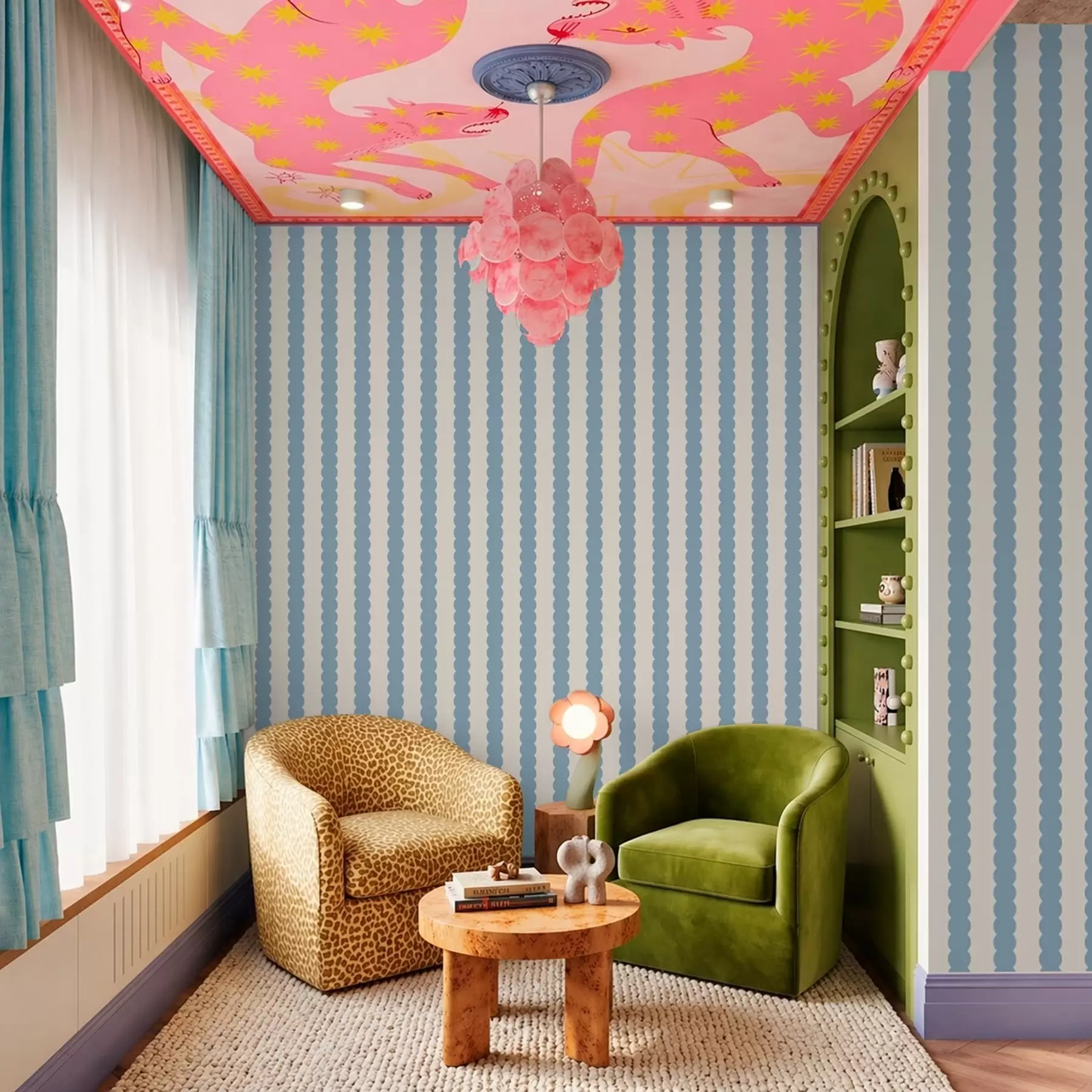 fototapeter Blå bølgete striper i minimalistisk stil a01182