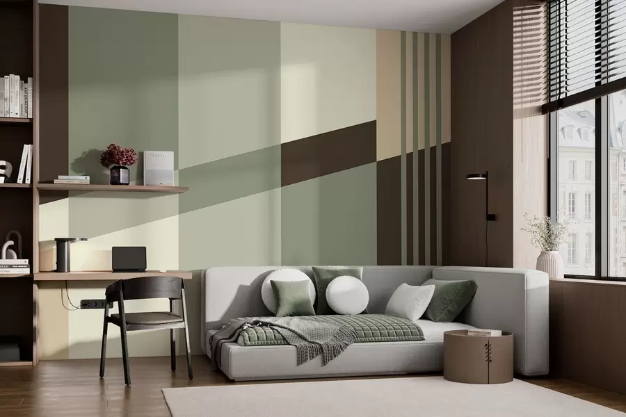 fototapeter Diskrete geometriske mønstre i nyanser av oliven, beige og brunt w05390