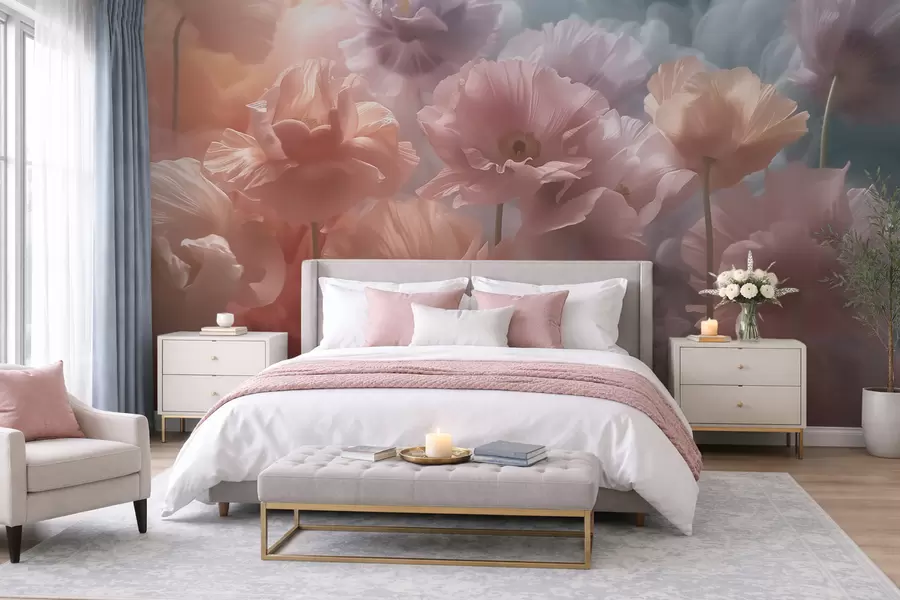 fototapeter Luftige blomster med gjennomsiktige kronblader i det milde morgenlyset w09847