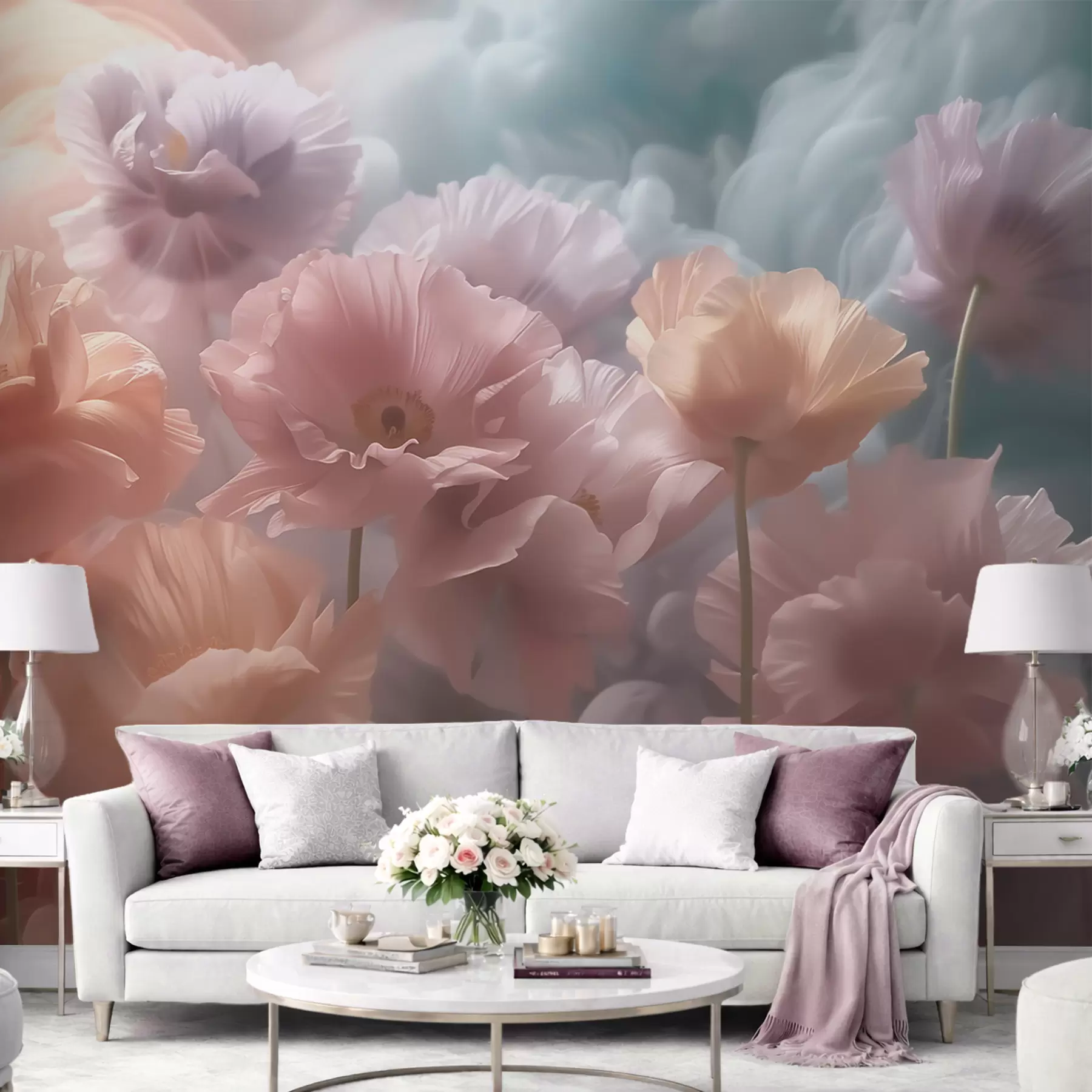 fototapeter Luftige blomster med gjennomsiktige kronblader i det milde morgenlyset w09847