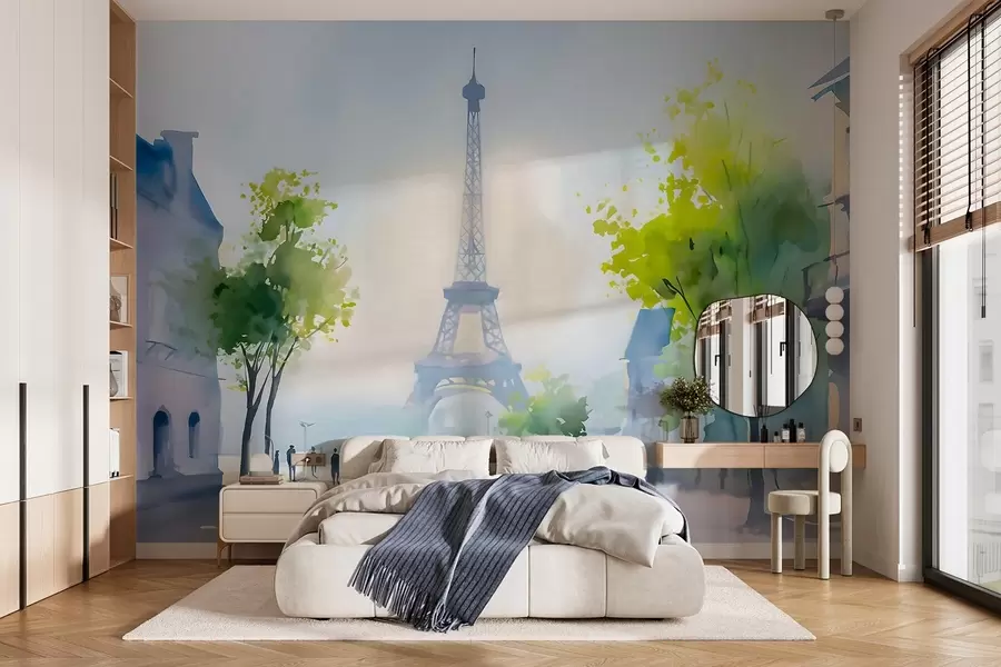fototapeter Paris, et bybilde i akvarellstil à la prima w05566