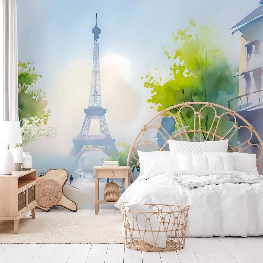 fototapeter Paris, et bybilde i akvarellstil à la prima w05566