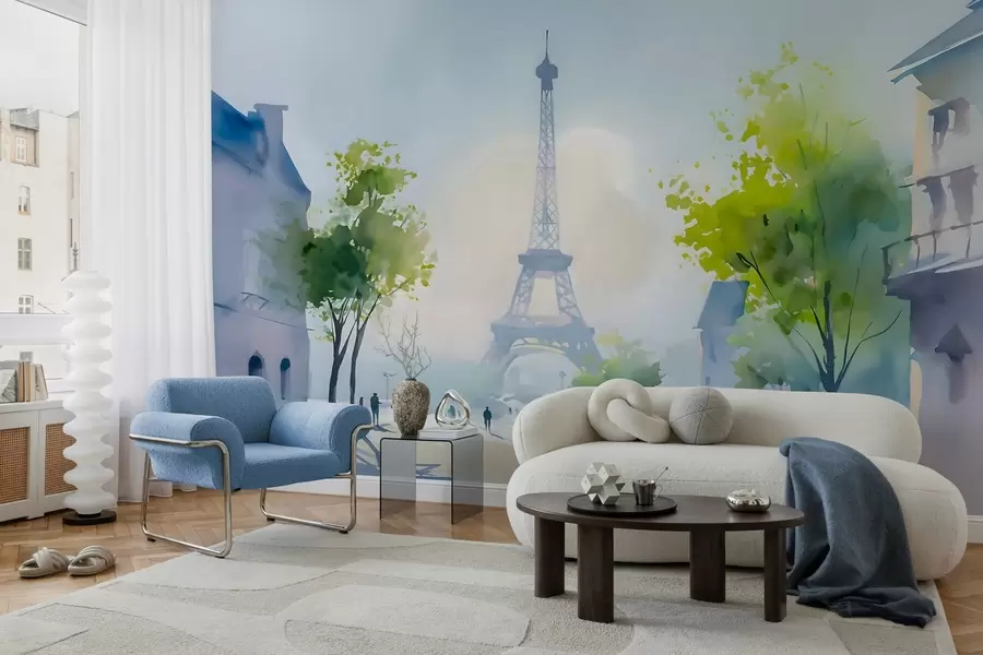 fototapeter Paris, et bybilde i akvarellstil à la prima w05566