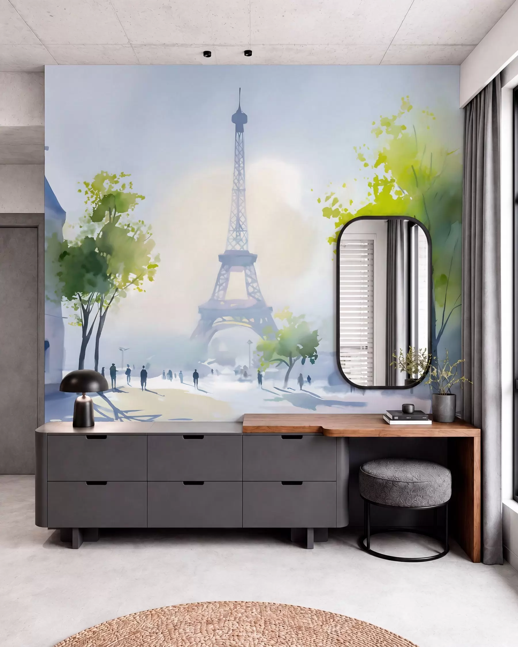 fototapeter Paris, et bybilde i akvarellstil à la prima w05566