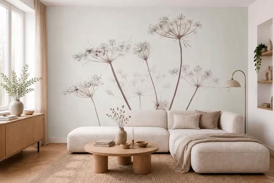 fototapeter Tørkede blomsterstander mot en lys, minimalistisk bakgrunn w05543