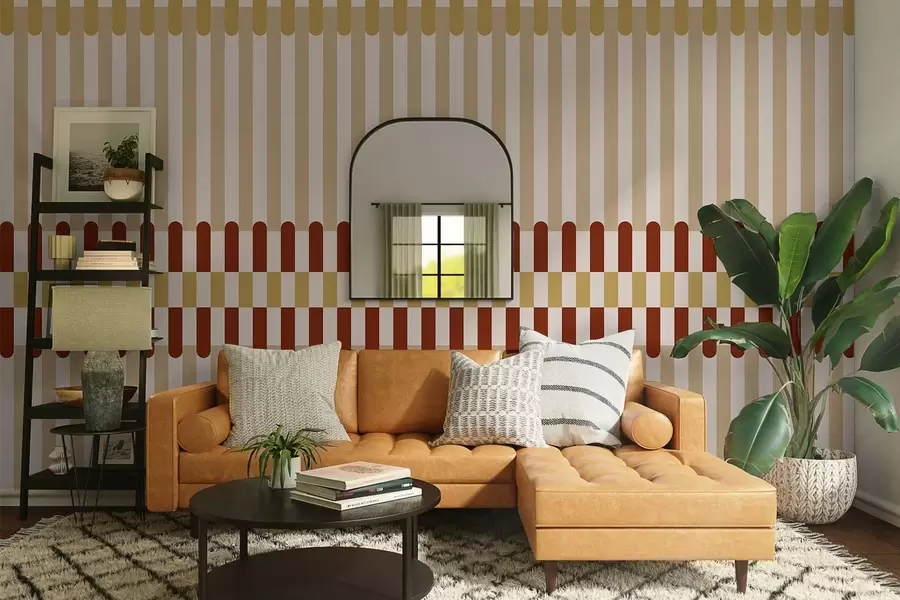 fototapeter Stripet mønster i beige- og terrakottanyanser w05150v3