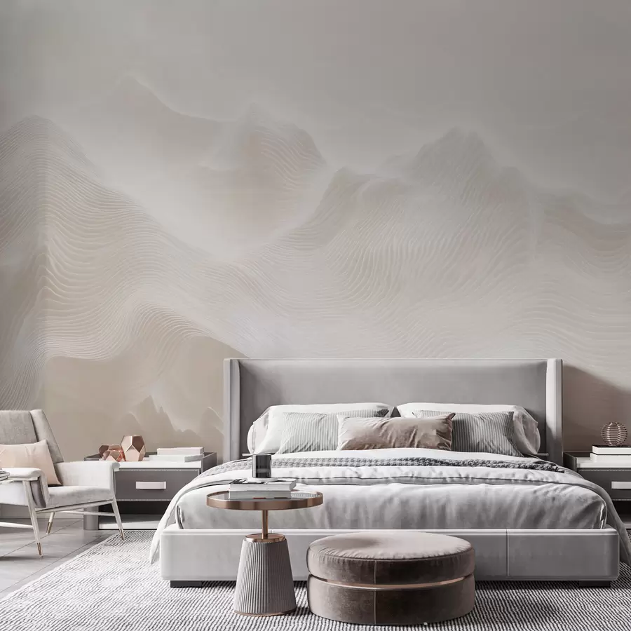 fototapeter Abstrakte, bølgende fjell i en beige fargepalett i minimalistisk stil w09713