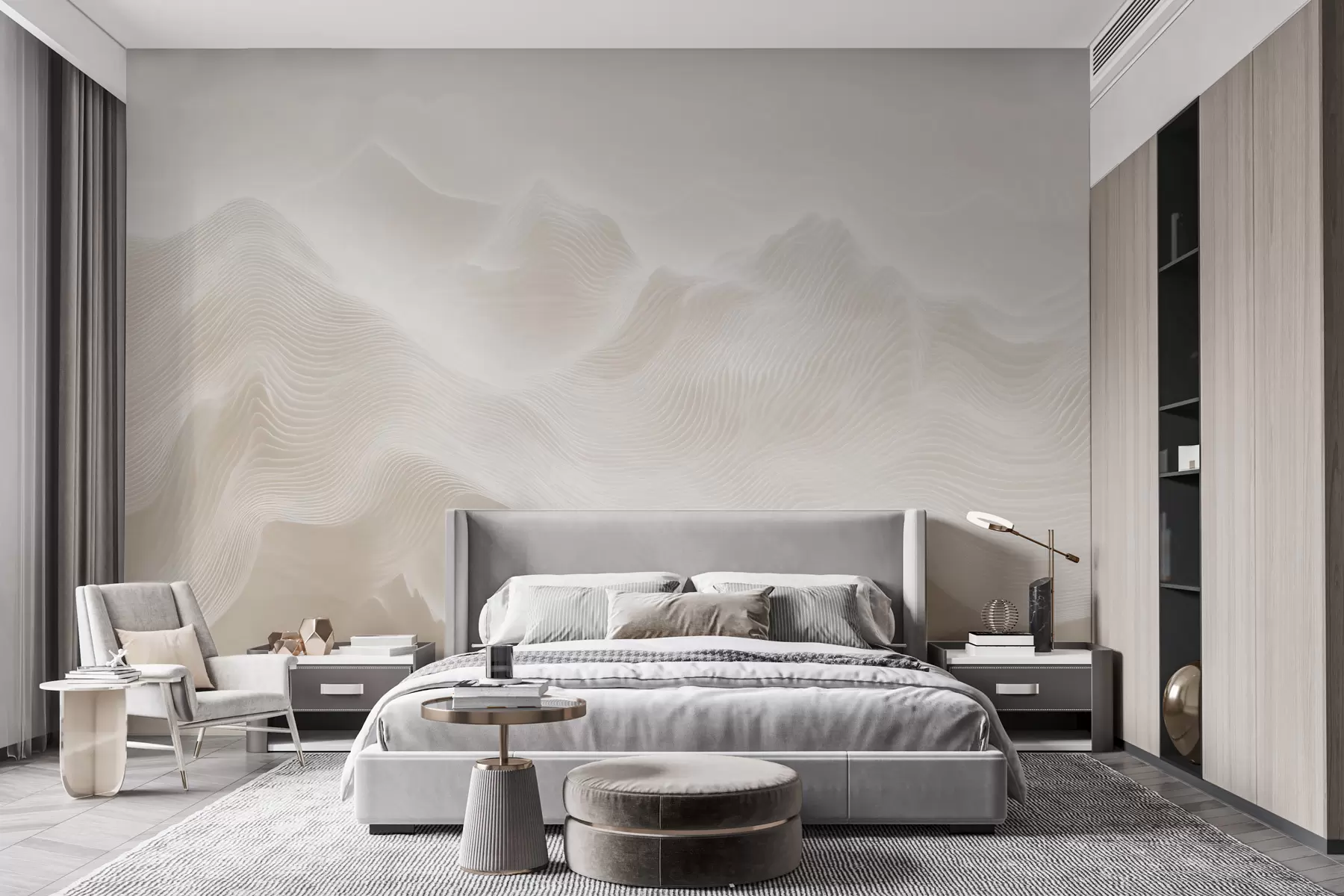 fototapeter Abstrakte, bølgende fjell i en beige fargepalett i minimalistisk stil w09713