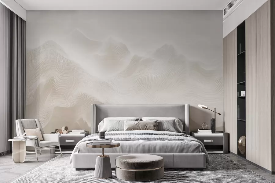 fototapeter Abstrakte, bølgende fjell i en beige fargepalett i minimalistisk stil w09713