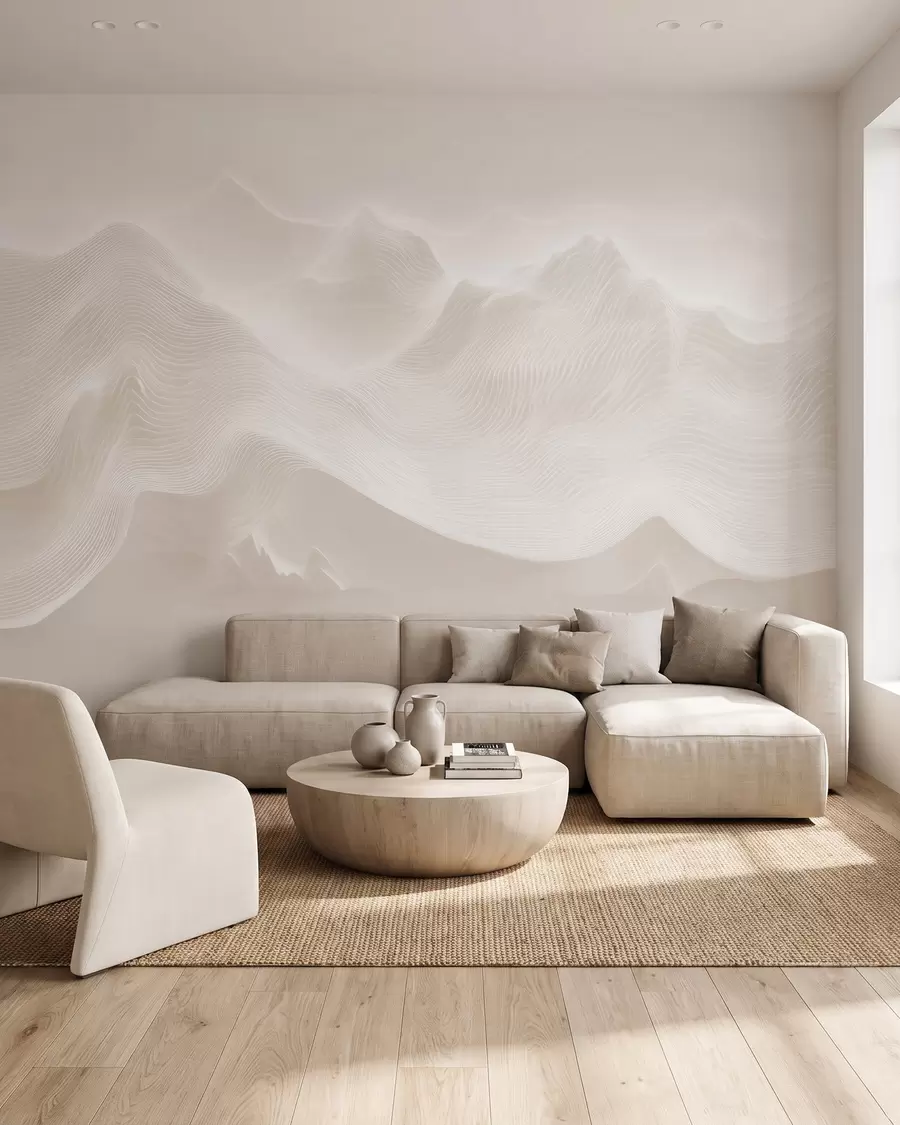 fototapeter Abstrakte, bølgende fjell i en beige fargepalett i minimalistisk stil w09713