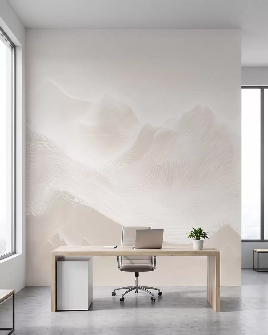 fototapeter Abstrakte, bølgende fjell i en beige fargepalett i minimalistisk stil w09713