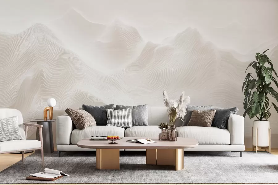 fototapeter Abstrakte, bølgende fjell i en beige fargepalett i minimalistisk stil w09713
