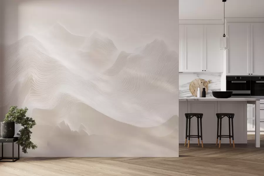 fototapeter Abstrakte, bølgende fjell i en beige fargepalett i minimalistisk stil w09713