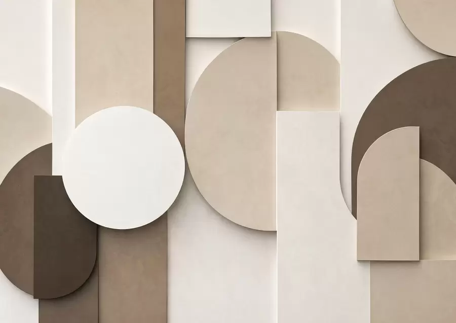 fototapeter Strukturerte beige geometriske former i en lagdelt 3D-komposisjon, minimalistisk og moderne veggkunst w05598