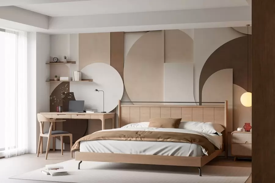 fototapeter Strukturerte beige geometriske former i en lagdelt 3D-komposisjon, minimalistisk og moderne veggkunst w05598
