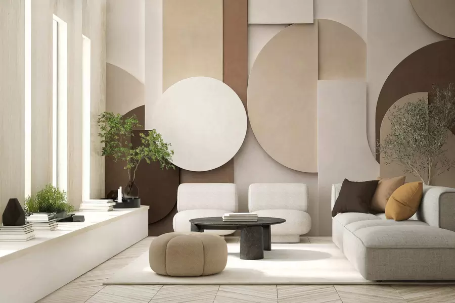 fototapeter Strukturerte beige geometriske former i en lagdelt 3D-komposisjon, minimalistisk og moderne veggkunst w05598