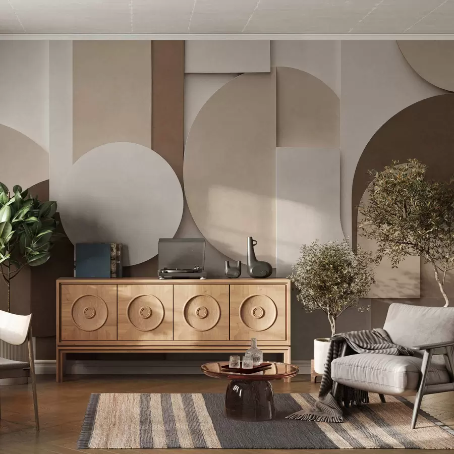 fototapeter Strukturerte beige geometriske former i en lagdelt 3D-komposisjon, minimalistisk og moderne veggkunst w05598