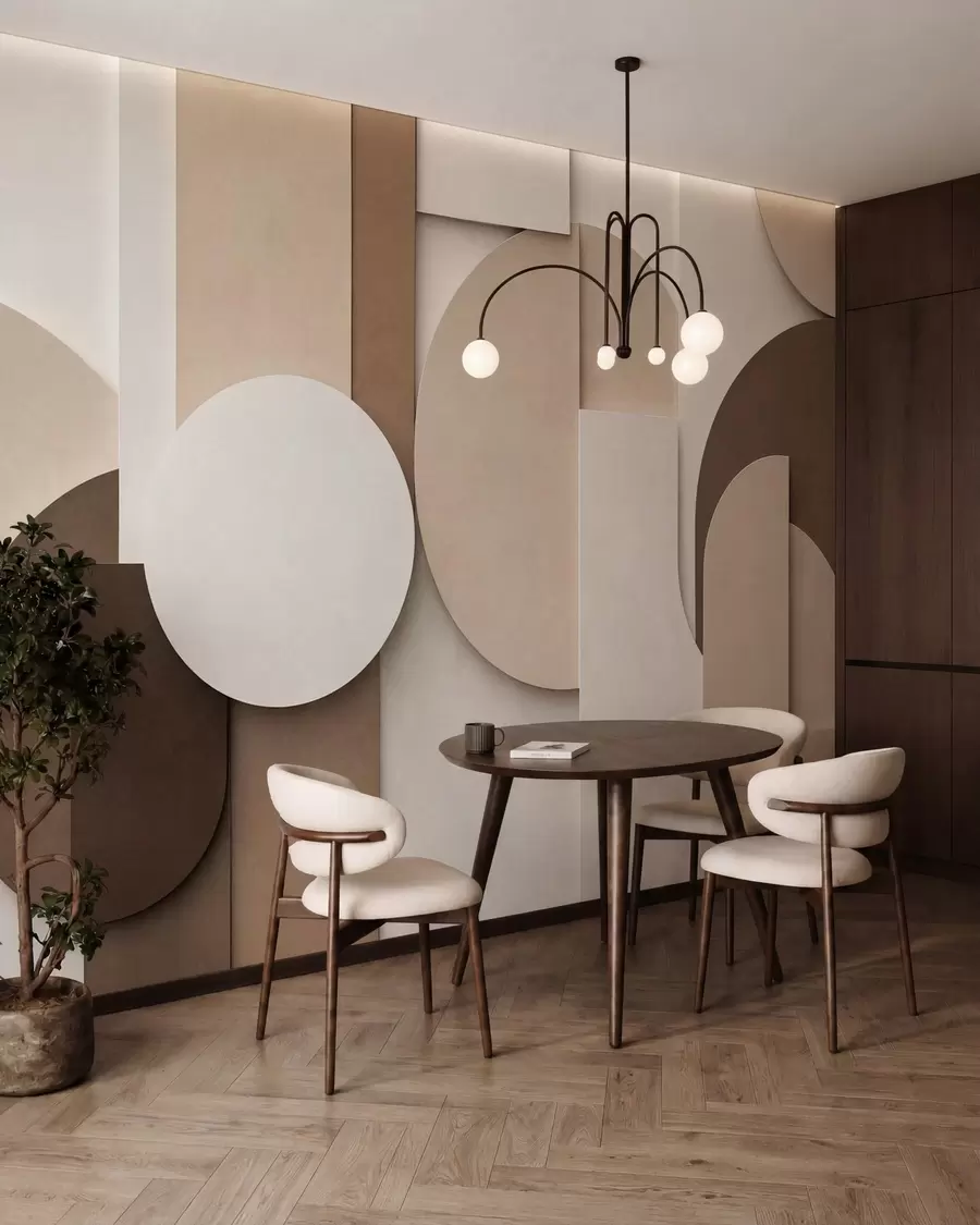 fototapeter Strukturerte beige geometriske former i en lagdelt 3D-komposisjon, minimalistisk og moderne veggkunst w05598