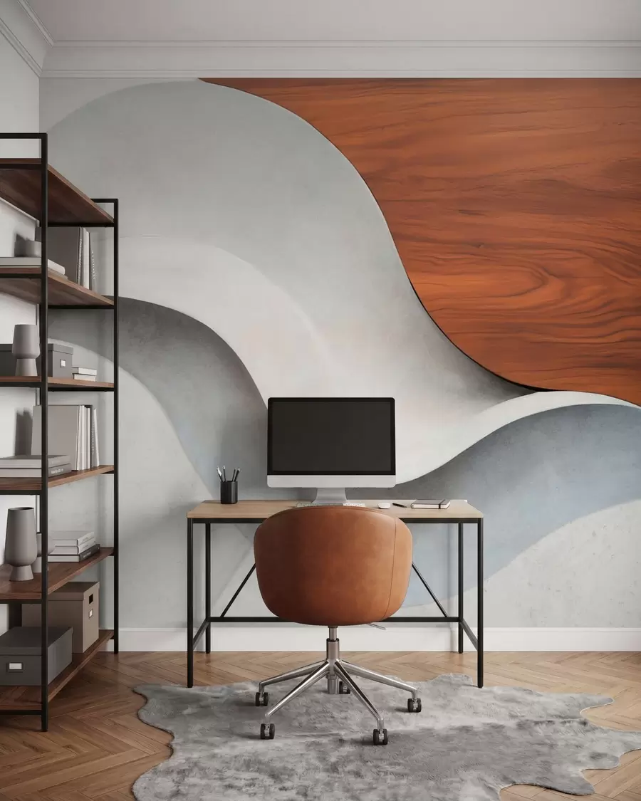 fototapeter Flytende abstrakte bølger med varme treinnslag, minimalistisk og moderne design w05599