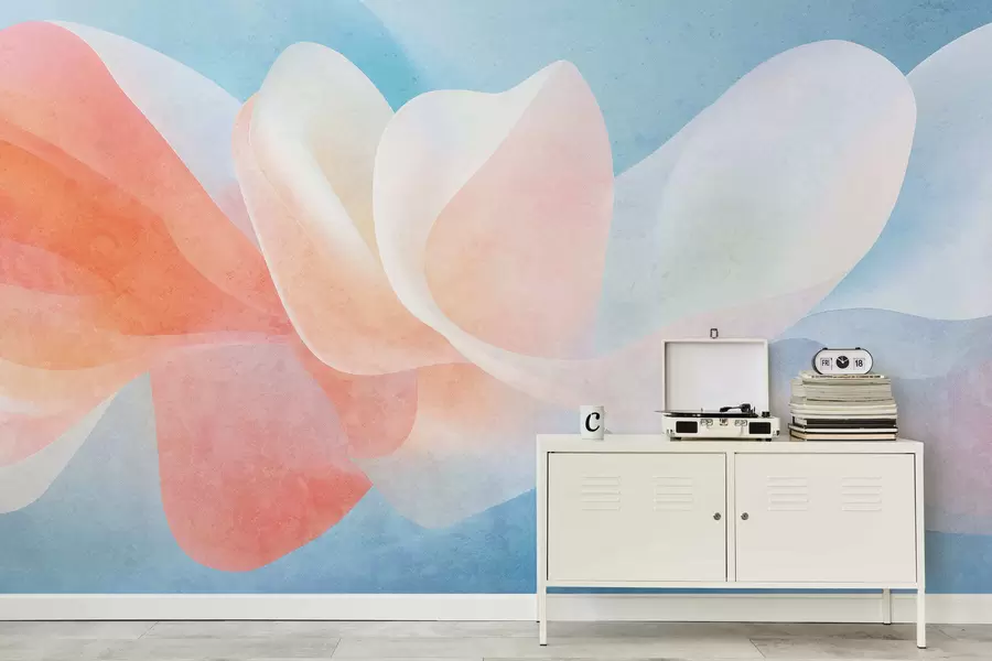 fototapeter Abstrakte fargeblomsterblader med myke, gjennomskinnelige lag i akvarellstil w05603v1