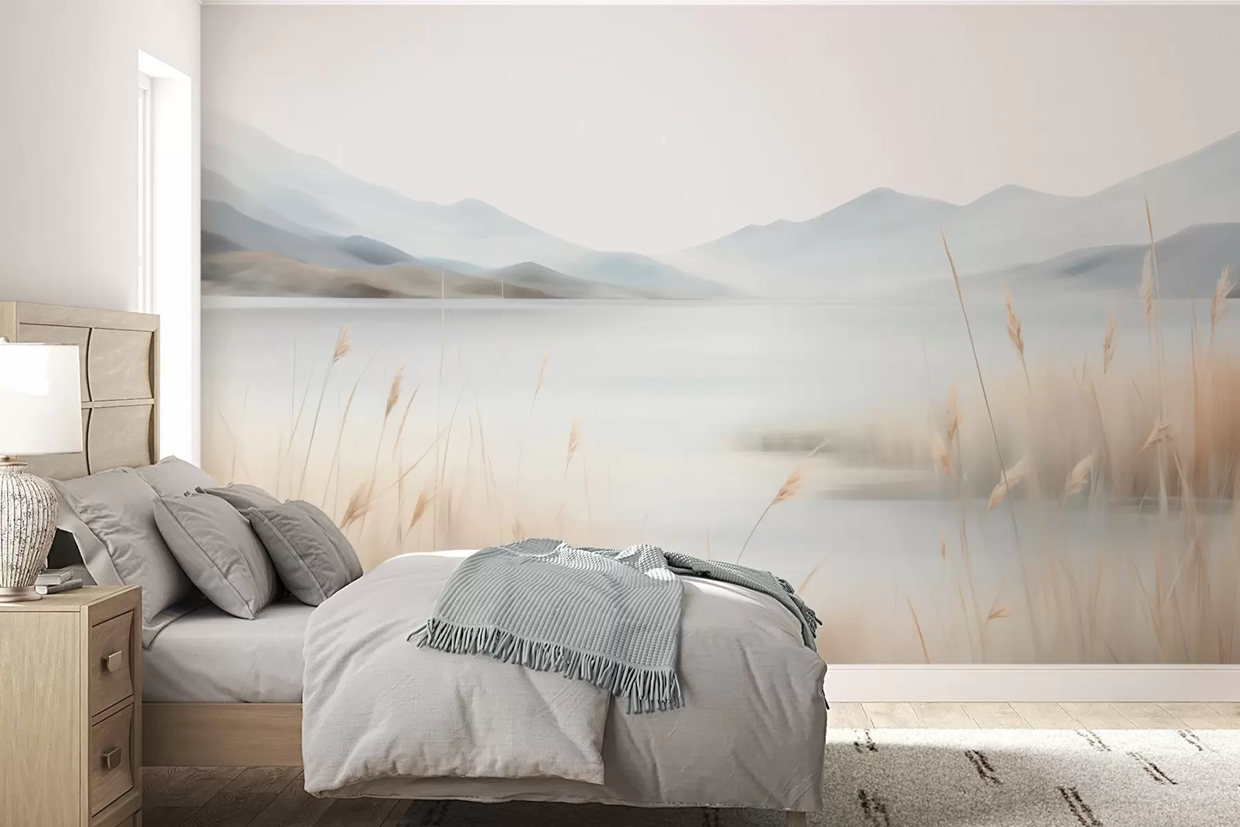 fototapeter Abstrakt landskap med fjell og innsjø w05584