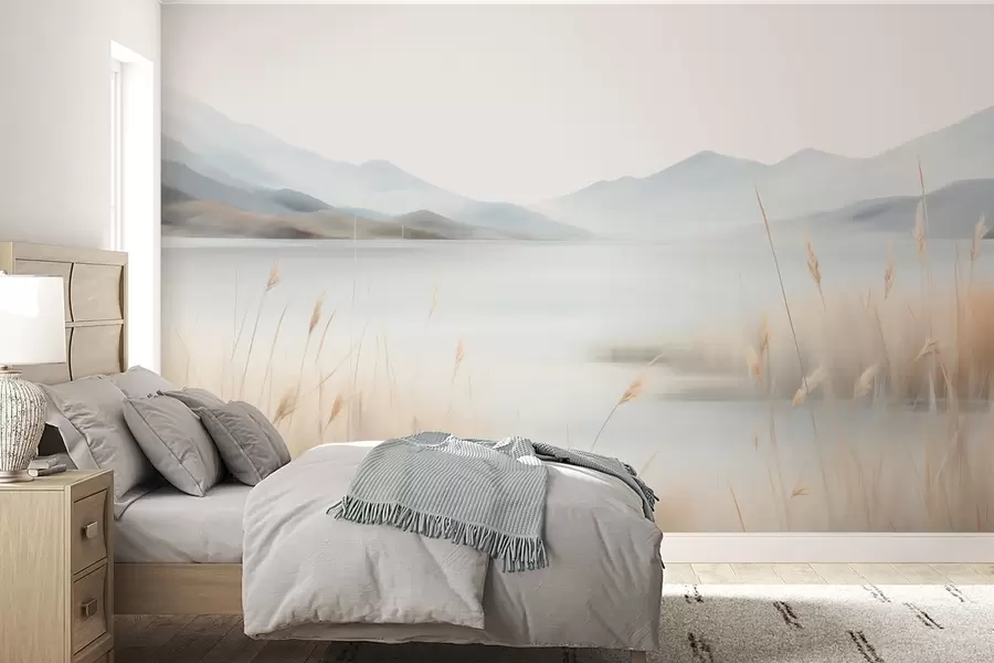 fototapeter Abstrakt landskap med fjell og innsjø w05584