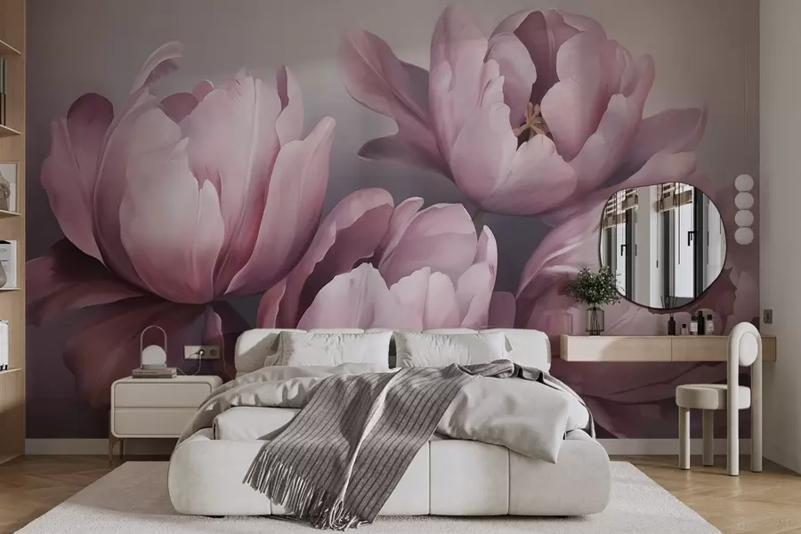 fototapeter Abstrakt maleri som imiterer tulipaner w05593