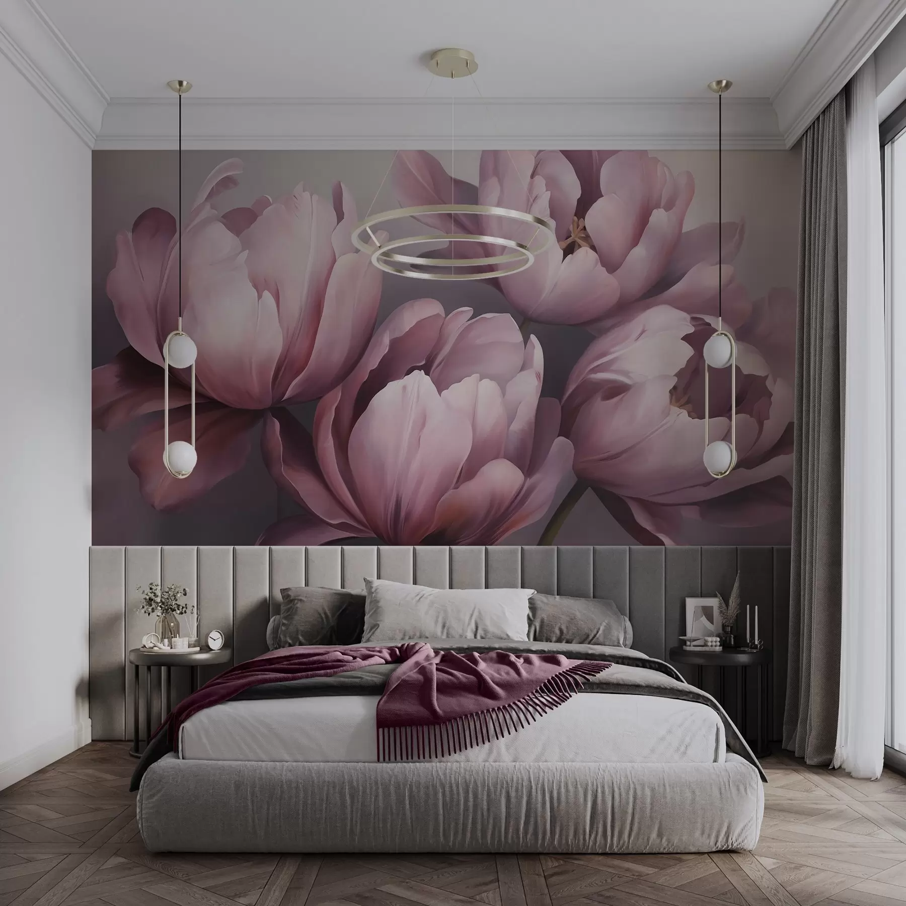 fototapeter Abstrakt maleri som imiterer tulipaner w05593