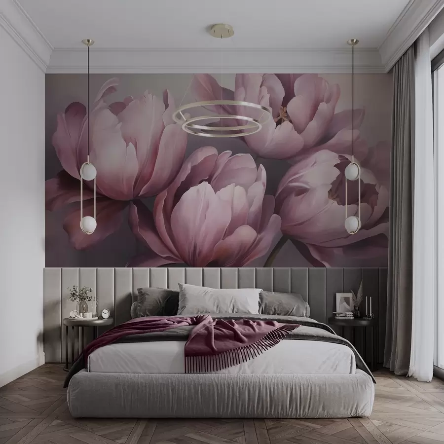 fototapeter Abstrakt maleri som imiterer tulipaner w05593