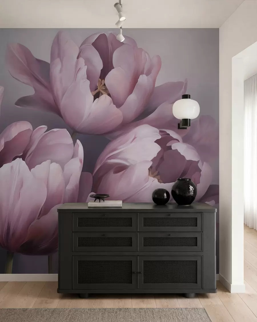 fototapeter Abstrakt maleri som imiterer tulipaner w05593