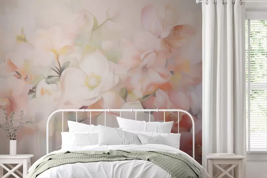 fototapeter Delikat abstrakt blomstermotiv i maleristil w05594