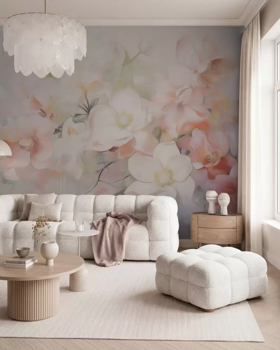 fototapeter Delikat abstrakt blomstermotiv i maleristil w05594