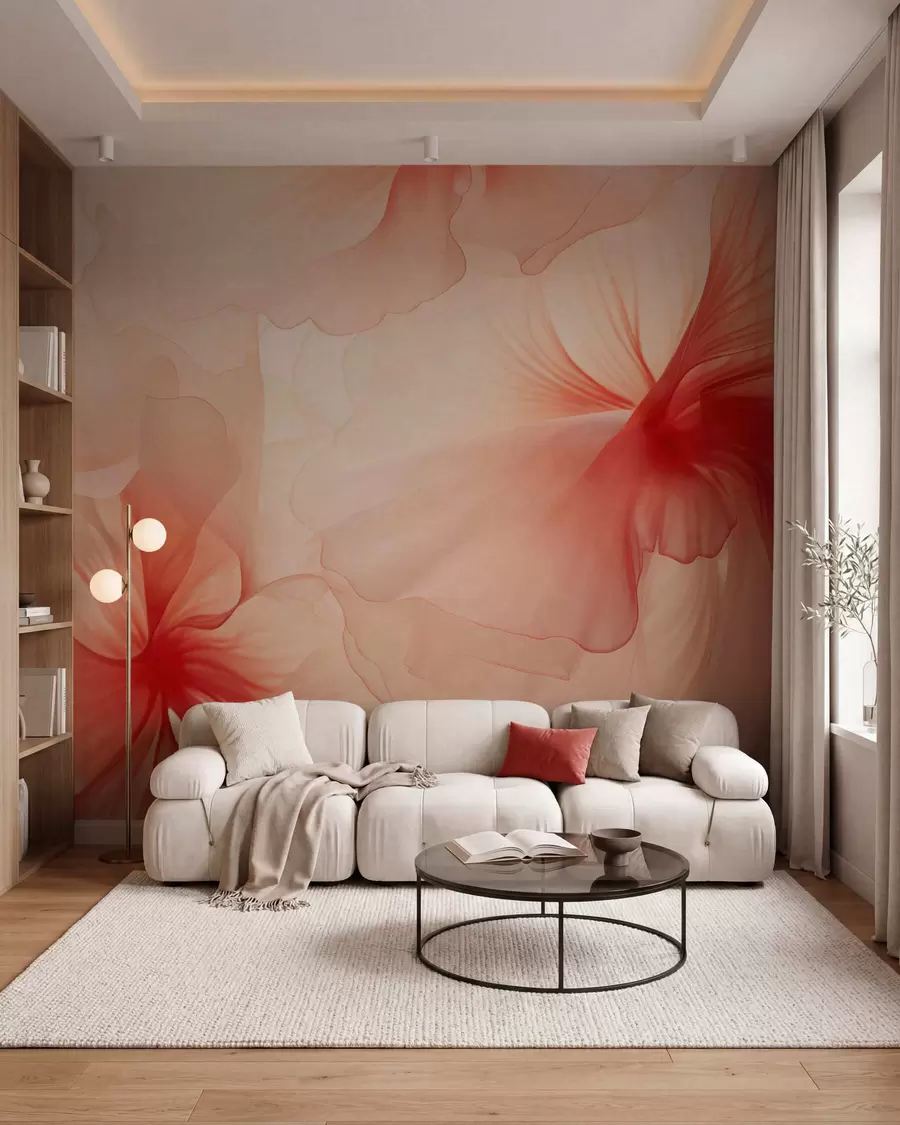 fototapeter Blomster i lyse, pastellfarger med luftige, gjennomskinnelige kronblader i akvarellstil, en elegant blomsterkomposisjon w05360
