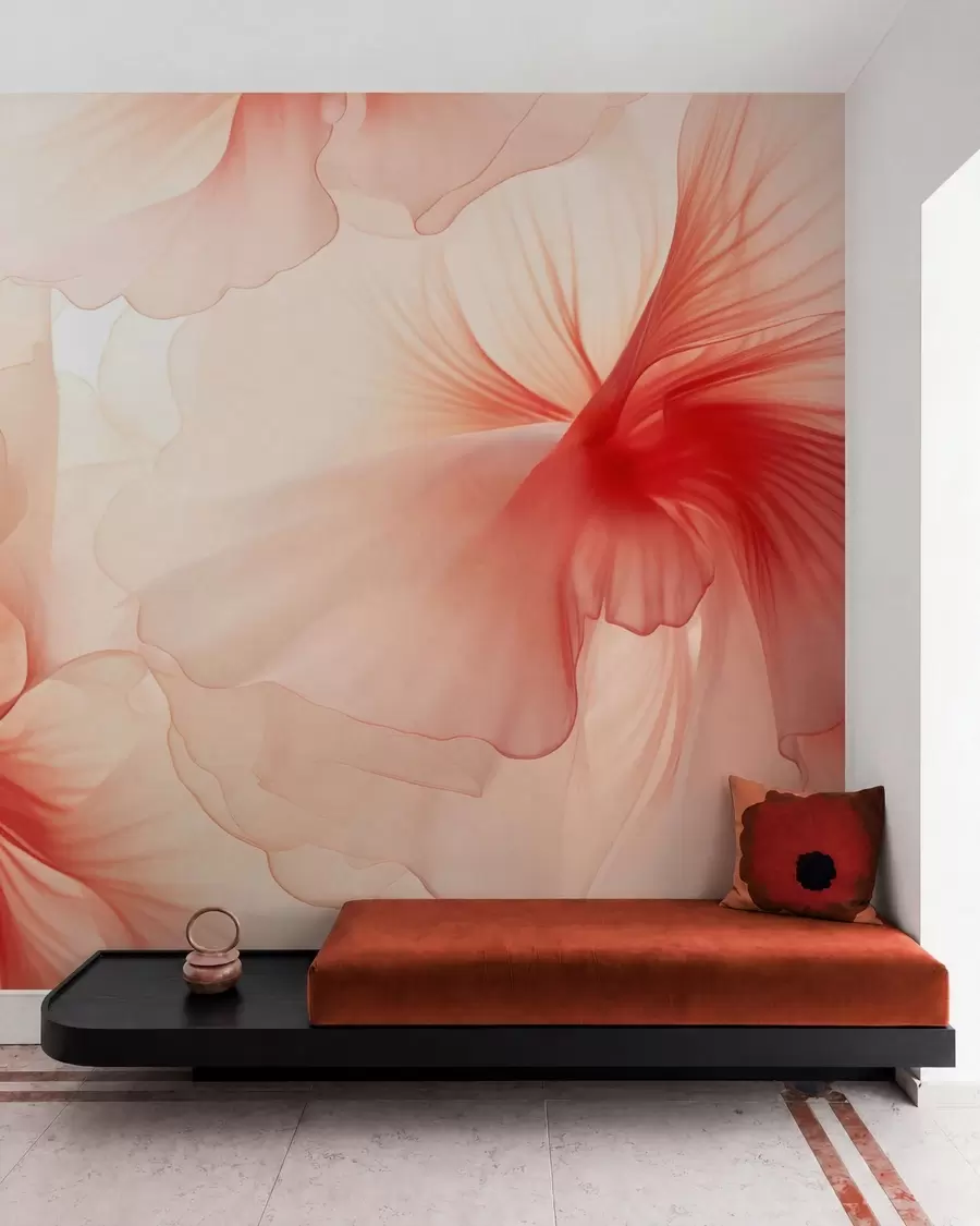 fototapeter Blomster i lyse, pastellfarger med luftige, gjennomskinnelige kronblader i akvarellstil, en elegant blomsterkomposisjon w05360