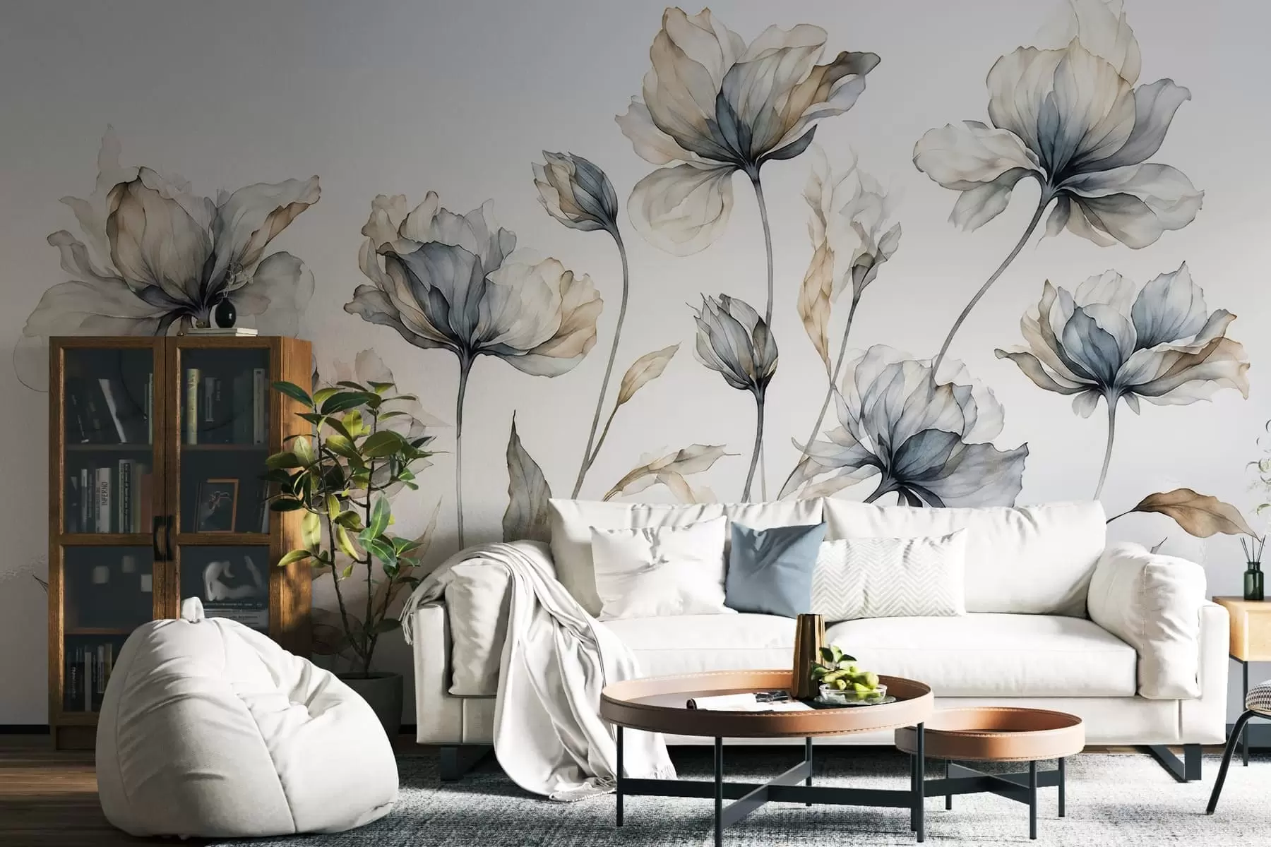 fototapeter Elegante, luftige blomster med gjennomsiktige, lagdelte kronblader på lange, spinkle stilker w05579