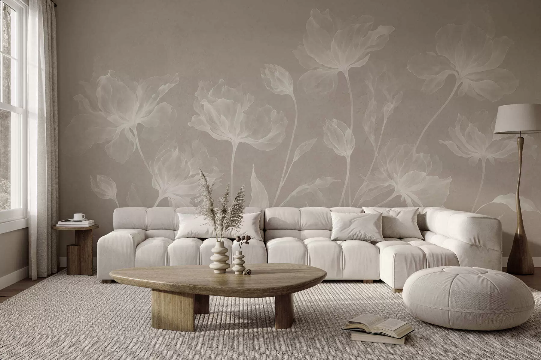 fototapeter Elegante, luftige blomster med gjennomsiktige, lagdelte kronblader på lange, delikate stilker w05579v1