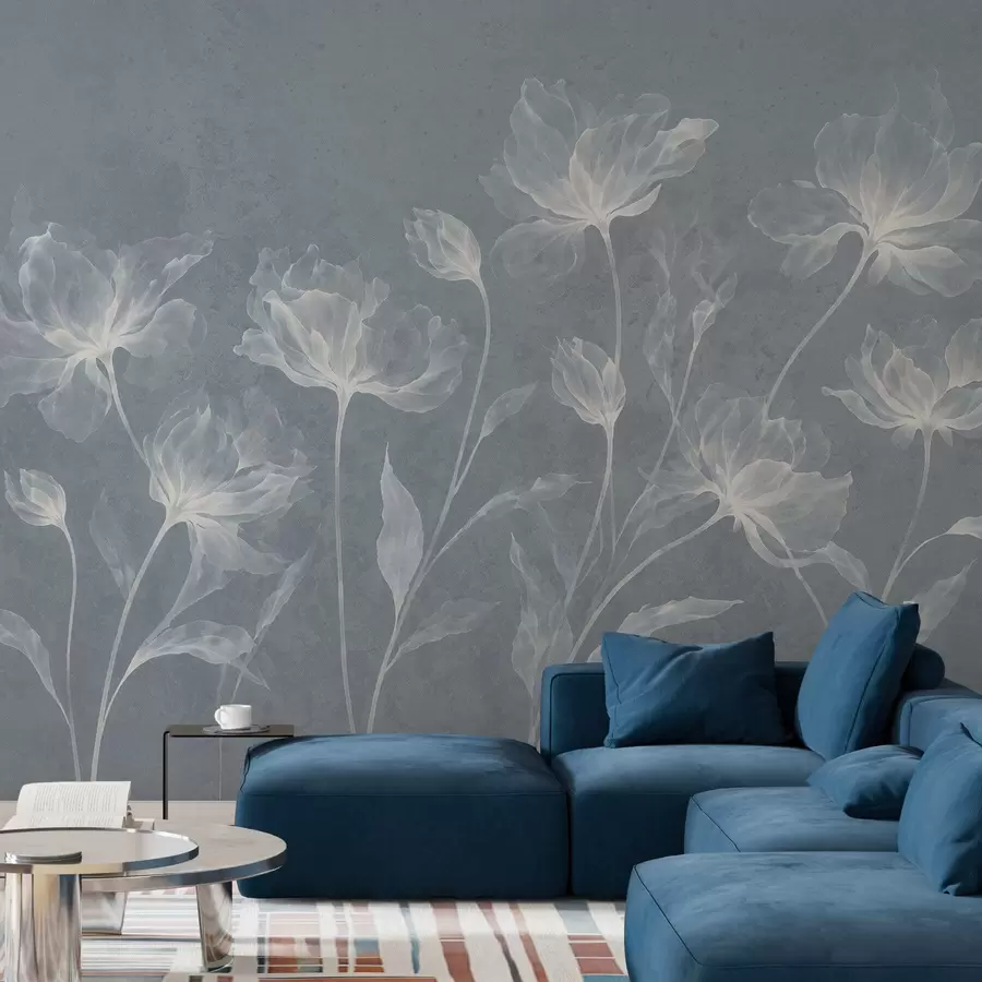 fototapeter Elegante, luftige blomster med gjennomsiktige, lagdelte kronblader på lange, delikate stilker w05579v2