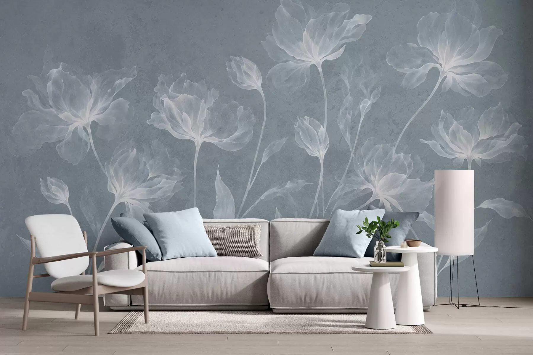 fototapeter Elegante, luftige blomster med gjennomsiktige, lagdelte kronblader på lange, delikate stilker w05579v2