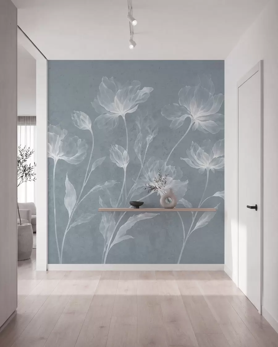 fototapeter Elegante, luftige blomster med gjennomsiktige, lagdelte kronblader på lange, delikate stilker w05579v2
