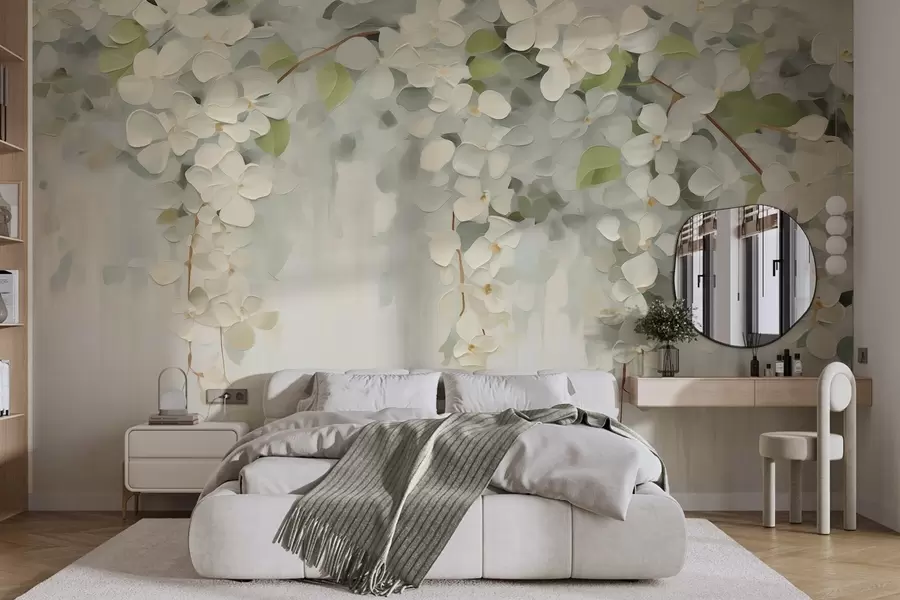fototapeter Abstrakt maleri med hengende blomster i imitert stil w05641