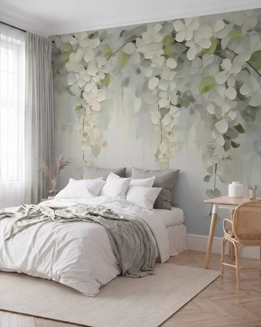 fototapeter Abstrakt maleri med hengende blomster i imitert stil w05641