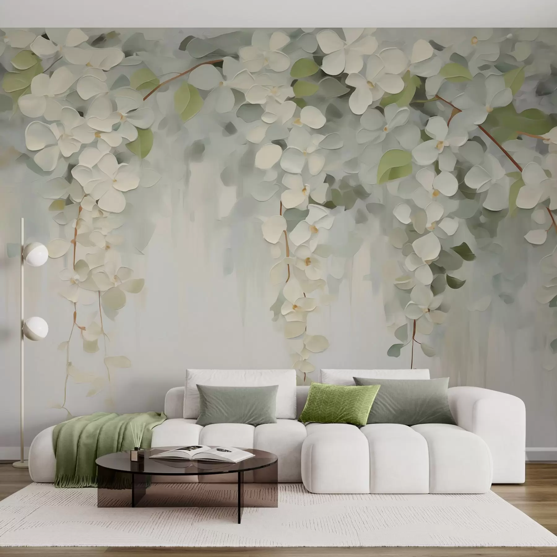 fototapeter Abstrakt maleri med hengende blomster i imitert stil w05641